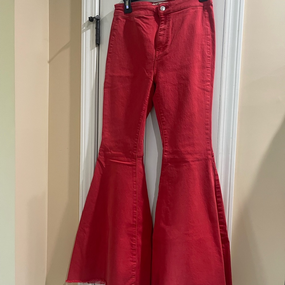 Free People Float on Flare Red Jeans
